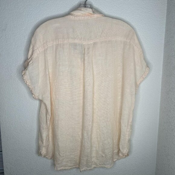 Faherty Shirt Womens Large Peach Gauze Woven Short Sleeve Button Up Lightweight - Picture 2 of 10